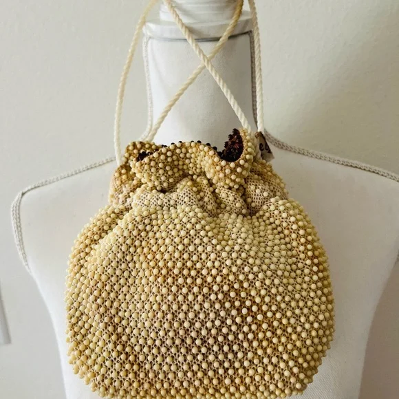 Elegant Cream-Brown Beaded Women's Bag - Picture 2 of 10